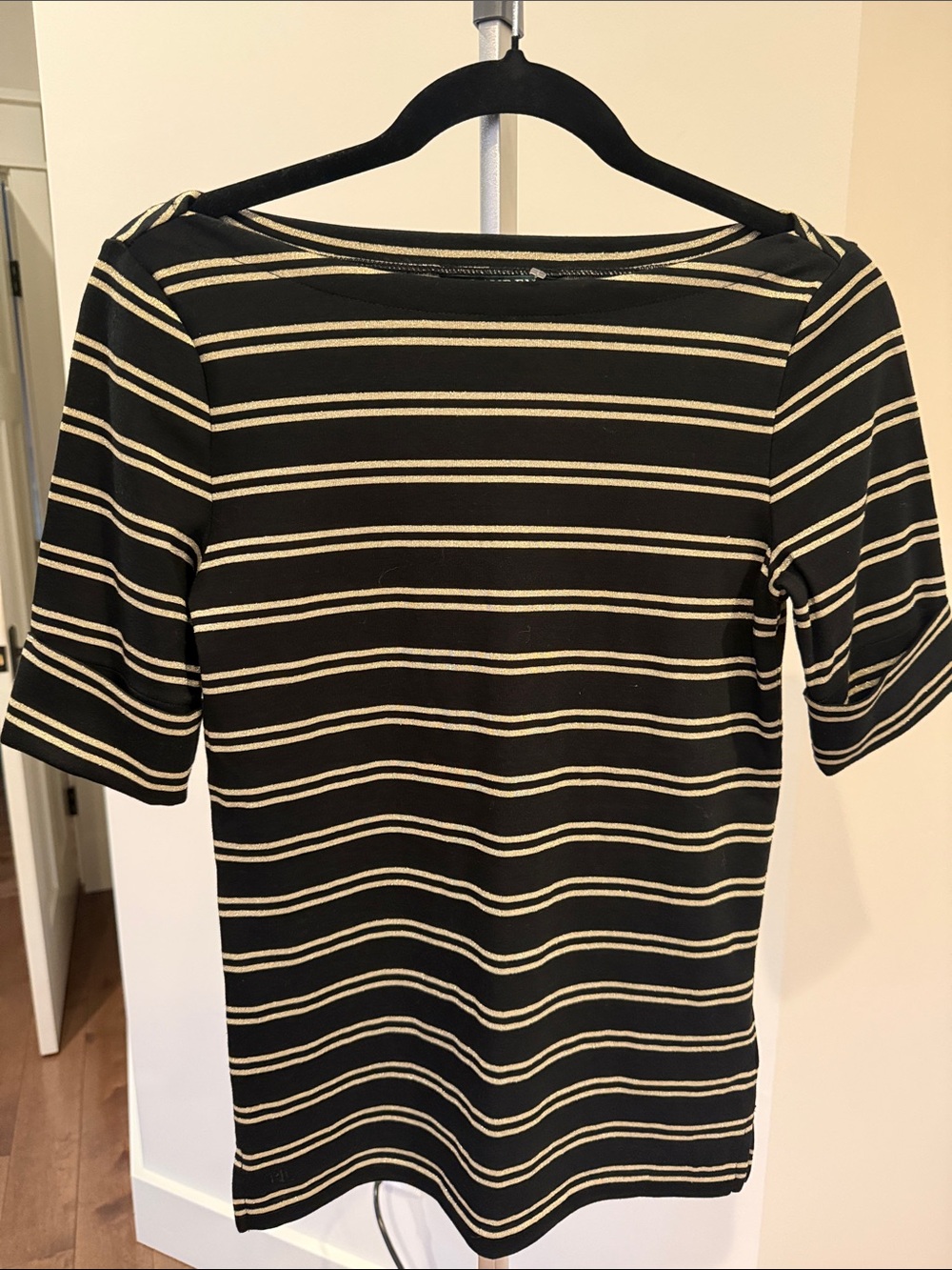NWT M Ralph Lauren Black and Gold  Striped Knit Top
